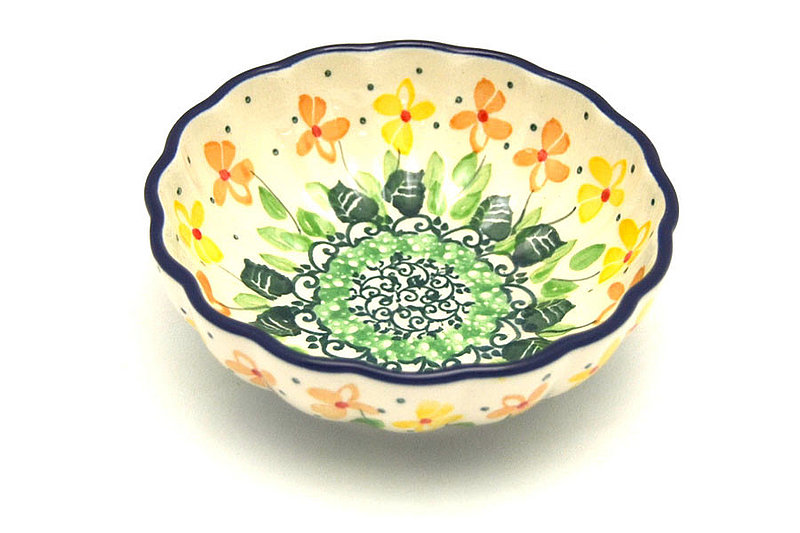 Polish Pottery Bowl - Shallow Scalloped - Small - Peaches 'n Cream