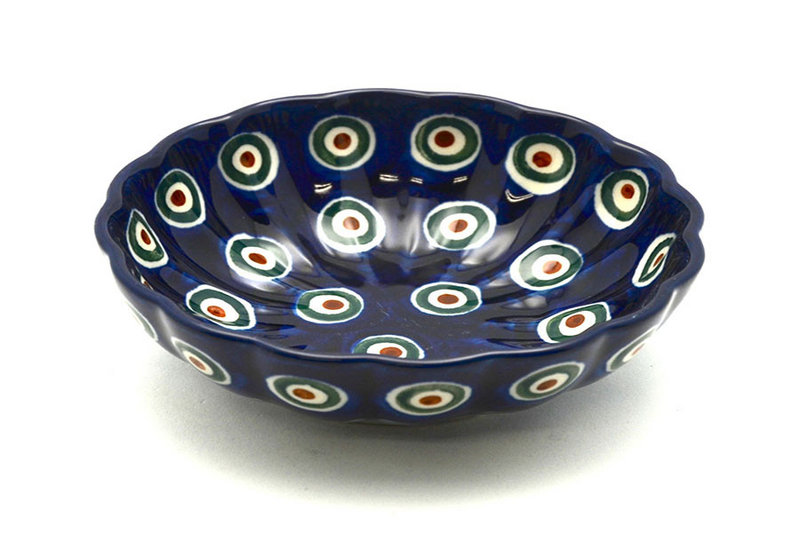 Ceramika Artystyczna Polish Pottery Bowl - Shallow Scalloped - Small - Peacock 023-054a (Ceramika Artystyczna)