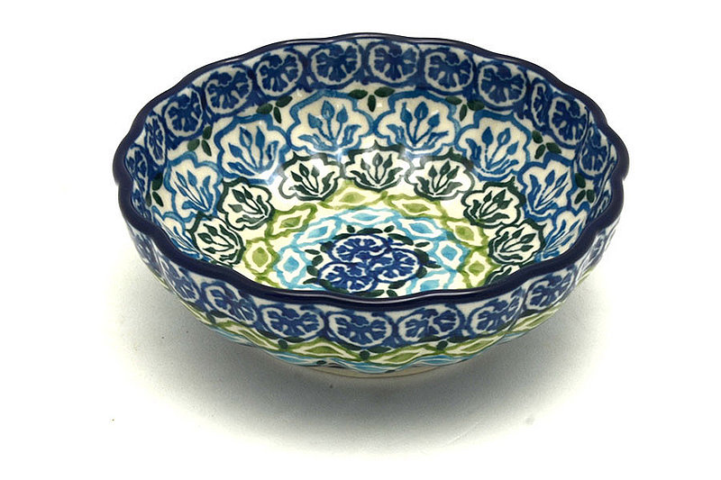 Polish Pottery Bowl - Shallow Scalloped - Small - Tranquil Tide