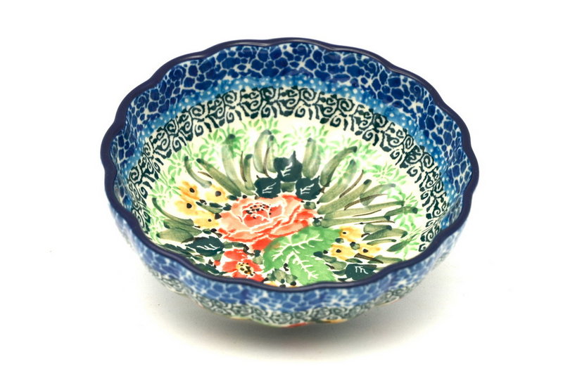 Ceramika Artystyczna Polish Pottery Bowl - Shallow Scalloped - Small - Unikat Signature U4400 023-U4400 (Ceramika Artystyczna)