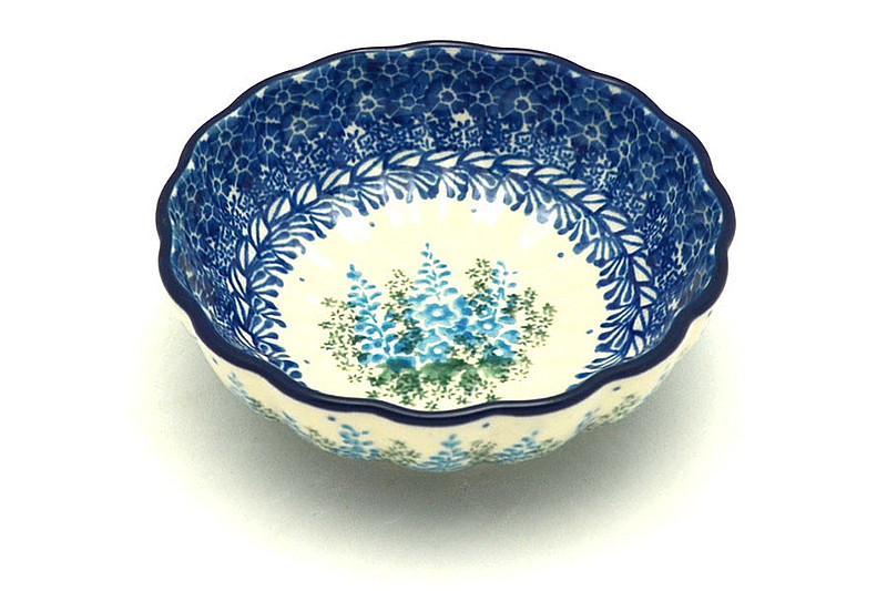 Ceramika Artystyczna Polish Pottery Bowl - Shallow Scalloped - Small - Virginia Blue Bells 023-3279a (Ceramika Artystyczna)