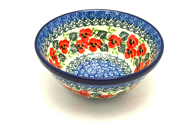 Ceramika Artystyczna Polish Pottery Bowl - Small Nesting (5 1/2") - Red Pansy 059-2538a (Ceramika Artystyczna)