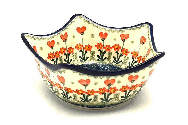 Ceramika Artystyczna Polish Pottery Bowl - Star Shaped - Peach Spring Daisy 814-560a (Ceramika Artystyczna)