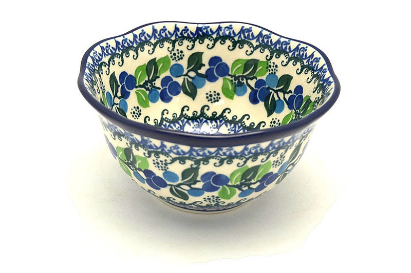 Polish Pottery Bowl - Wavy Edge - Blue Berries