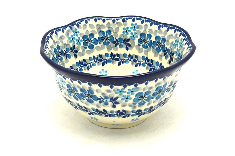 Ceramika Artystyczna Polish Pottery Bowl - Wavy Edge - Flax Flower A54-2642a (Ceramika Artystyczna)