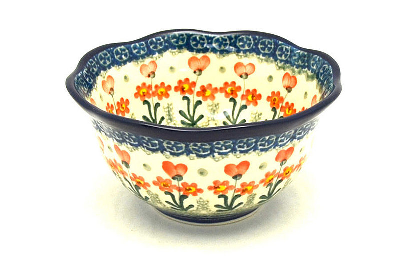 Ceramika Artystyczna Polish Pottery Bowl - Wavy Edge - Peach Spring Daisy A54-560a (Ceramika Artystyczna)