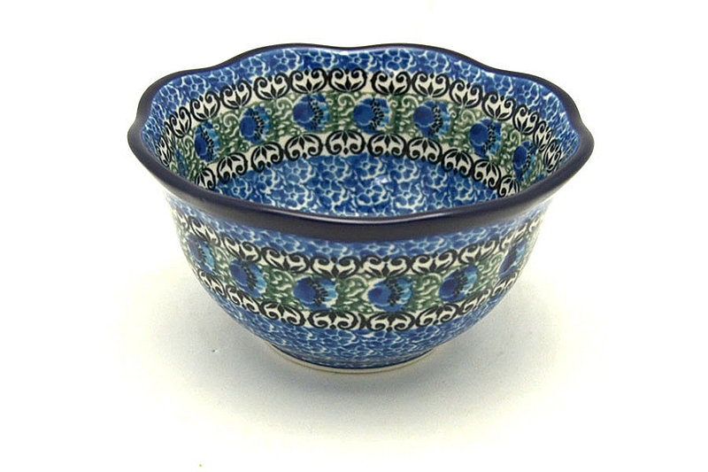 Polish Pottery Bowl - Wavy Edge - Peacock Feather