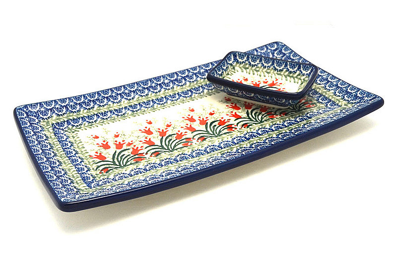 Ceramika Artystyczna Polish Pottery Bread Dipping Set - Crimson Bells SC2-1437a (Ceramika Artystyczna)