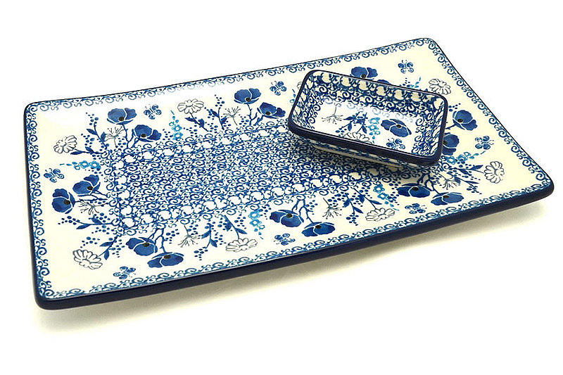 Ceramika Artystyczna Polish Pottery Bread Dipping Set - Evening Poppies SC2-2902a (Ceramika Artystyczna)
