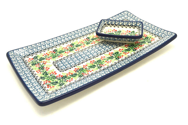 Polish Pottery Bread Dipping Set - Holly Berry