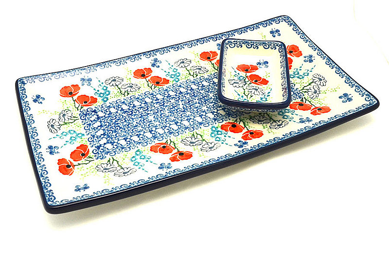 Ceramika Artystyczna Polish Pottery Bread Dipping Set - Red Poppy Garden SC2-2901a (Ceramika Artystyczna)