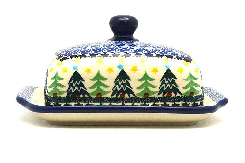 Ceramika Artystyczna Polish Pottery Butter Dish - Christmas Trees 295-1284a (Ceramika Artystyczna)