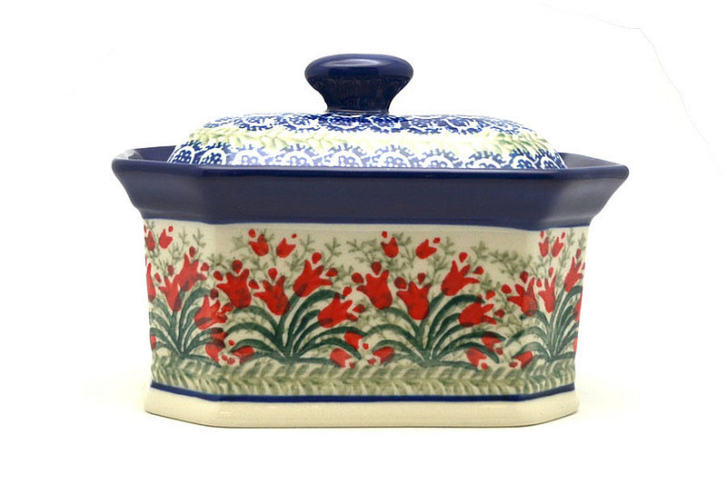 Ceramika Artystyczna Polish Pottery Cake Box - Medium - Crimson Bells 382-1437a (Ceramika Artystyczna)