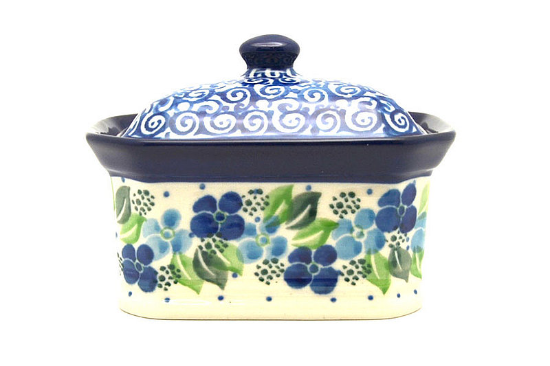 Ceramika Artystyczna Polish Pottery Cake Box - Small - Blue Phlox 385-1417a (Ceramika Artystyczna)