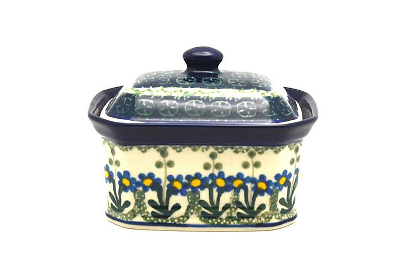 Ceramika Artystyczna Polish Pottery Cake Box - Small - Blue Spring Daisy 385-614a (Ceramika Artystyczna)