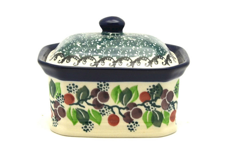 Ceramika Artystyczna Polish Pottery Cake Box - Small - Burgundy Berry Green 385-1415a (Ceramika Artystyczna)