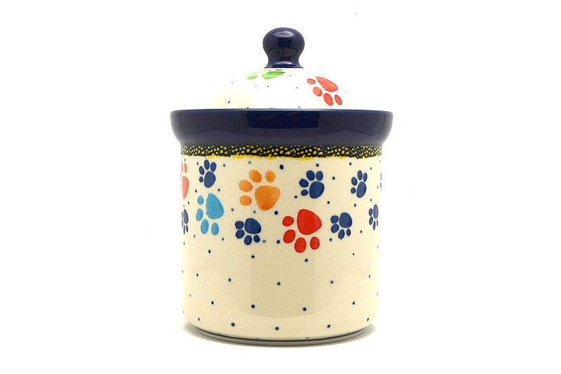 Ceramika Artystyczna Polish Pottery Cat Treat Canister - 2 cups - Paw Prints 495-1769a (Ceramika Artystyczna)