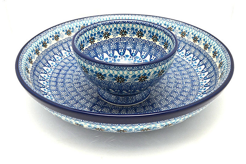 Polish Pottery Chip & Dip Set - Blue Yonder