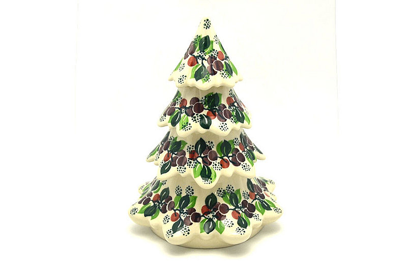 Ceramika Artystyczna Polish Pottery Christmas Tree - Large (7 1/2") - Burgundy Berry Green A67-1415a (Ceramika Artystyczna)
