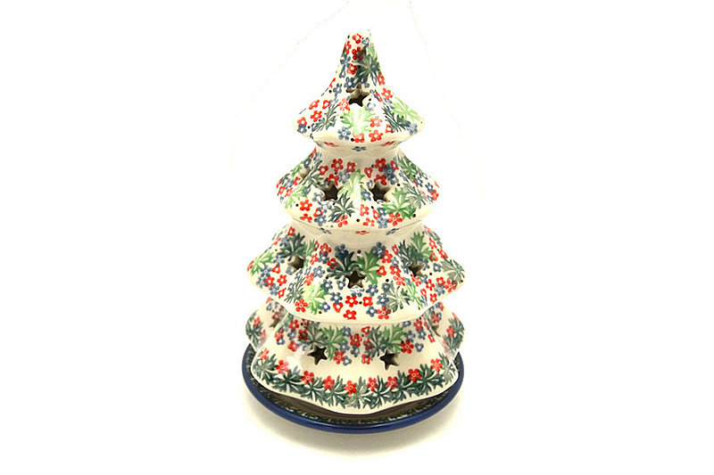 Ceramika Artystyczna Polish Pottery Christmas Tree Luminarz - Large (8") - Christmas Day 602-2419a (Ceramika Artystyczna)