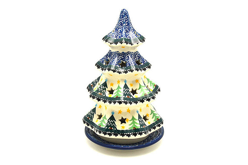 Ceramika Artystyczna Polish Pottery Christmas Tree Luminarz - Large (8") - Christmas Trees 602-1284a (Ceramika Artystyczna)
