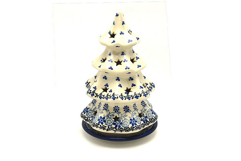 Ceramika Artystyczna Polish Pottery Christmas Tree Luminarz - Large (8") - Silver Lace 602-2158a (Ceramika Artystyczna)