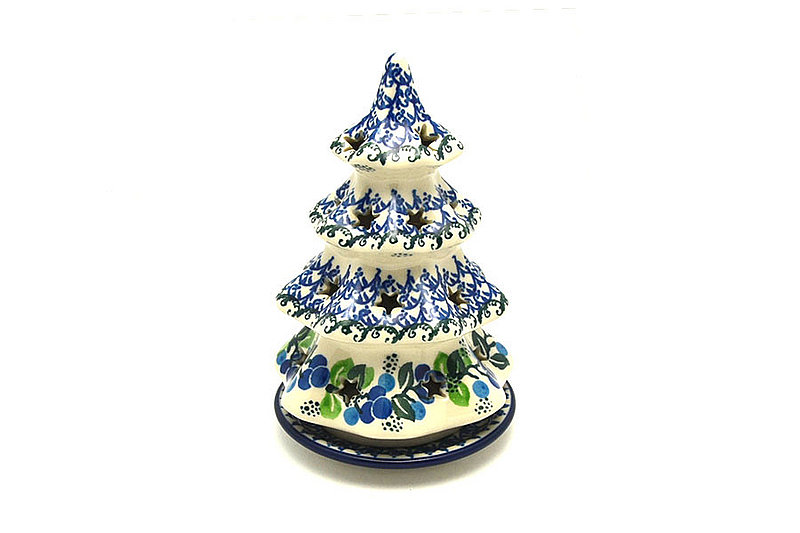 Ceramika Artystyczna Polish Pottery Christmas Tree Luminarz - Medium (7") - Blue Berries 513-1416a (Ceramika Artystyczna)