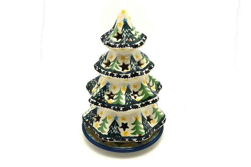 Ceramika Artystyczna Polish Pottery Christmas Tree Luminarz - Medium (7") - Christmas Trees 513-1284a (Ceramika Artystyczna)