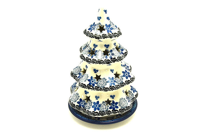 Ceramika Artystyczna Polish Pottery Christmas Tree Luminarz - Medium (7") - Silver Lace 513-2158a (Ceramika Artystyczna)