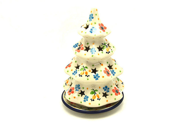 Ceramika Artystyczna Polish Pottery Christmas Tree Luminarz - Medium (7") - Wildflowers 513-2354a (Ceramika Artystyczna)
