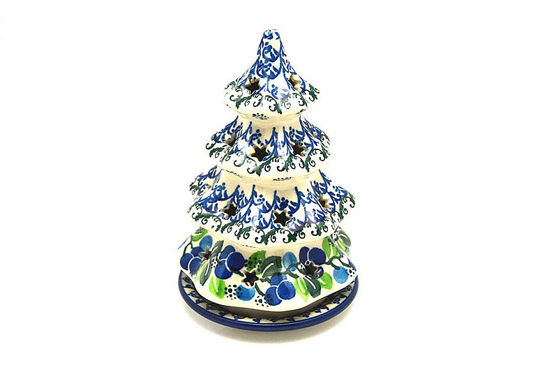 Ceramika Artystyczna Polish Pottery Christmas Tree Luminarz - Small (6") - Blue Berries 512-1416a (Ceramika Artystyczna)