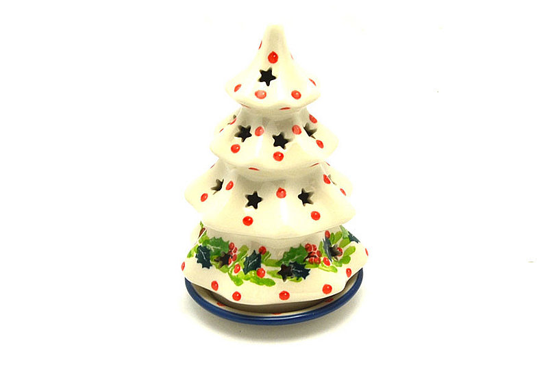 Ceramika Artystyczna Polish Pottery Christmas Tree Luminarz - Small (6") - Christmas Holly 512-2541a (Ceramika Artystyczna)