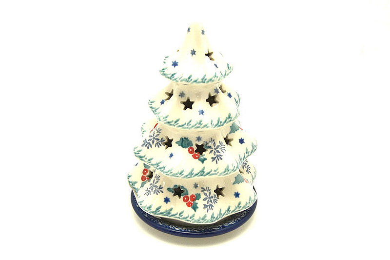 Ceramika Artystyczna Polish Pottery Christmas Tree Luminarz - Small (6") - Winter Holly 512-2973a (Ceramika Artystyczna)