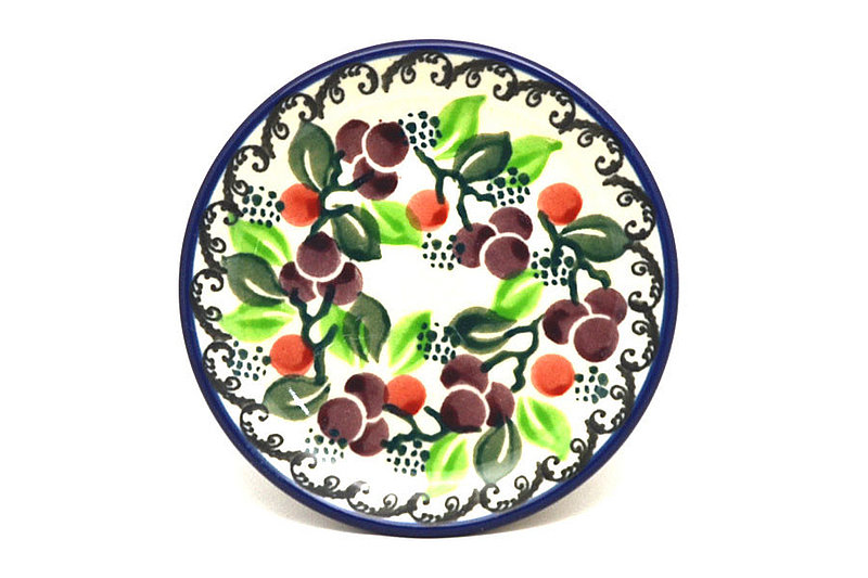 Ceramika Artystyczna Polish Pottery Coaster - Burgundy Berry Green 262-1415a (Ceramika Artystyczna)
