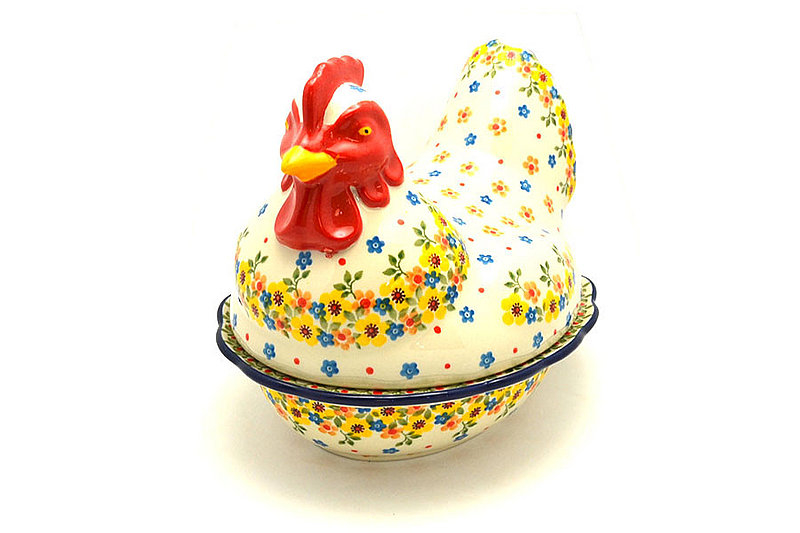 Polish Pottery Covered Baker - Rooster - Buttercup
