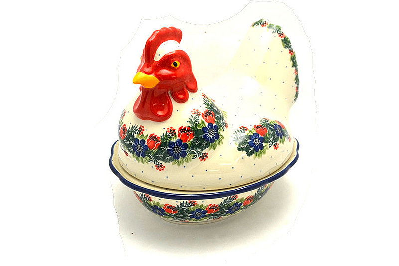 Polish Pottery Covered Baker - Rooster - Garden Party
