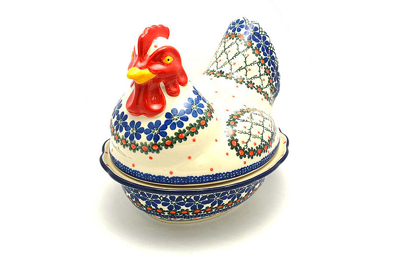 Polish Pottery Covered Baker - Rooster - Primrose