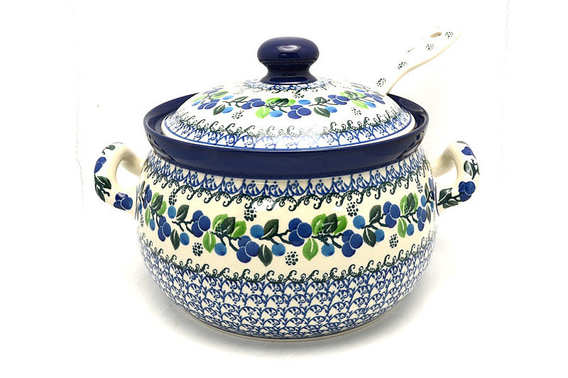 Polish Pottery Covered Tureen and Ladle Set - Blue Berries