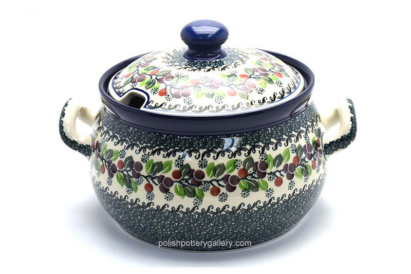 Polish Pottery Covered Tureen - Burgundy Berry Green