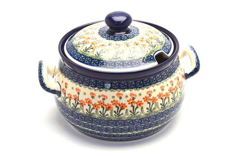 Ceramika Artystyczna Polish Pottery Covered Tureen - Peach Spring Daisy 190-560a (Ceramika Artystyczna)