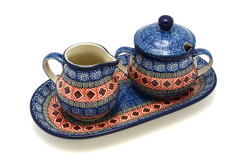 Ceramika Artystyczna Polish Pottery Cream & Sugar Set - Aztec Sun 422-1350a (Ceramika Artystyczna)