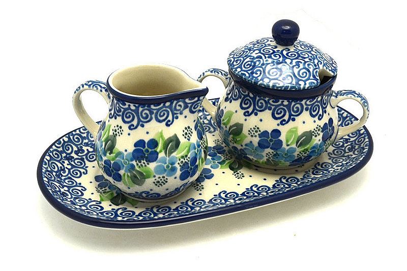 Polish Pottery Cream & Sugar Set - Blue Phlox