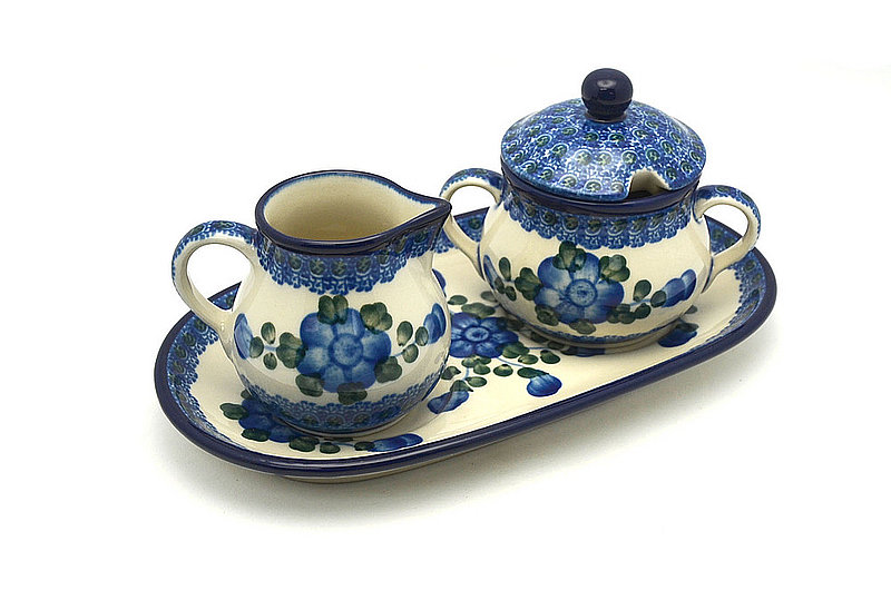 Ceramika Artystyczna Polish Pottery Cream & Sugar Set - Blue Poppy 422-163a (Ceramika Artystyczna)