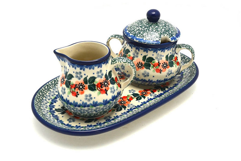 Ceramika Artystyczna Polish Pottery Cream & Sugar Set - Cherry Blossom 422-2103a (Ceramika Artystyczna)