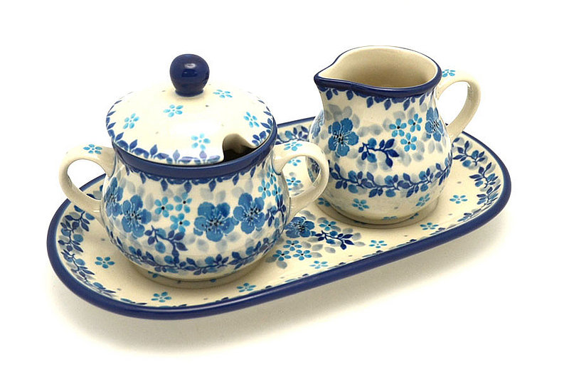 Ceramika Artystyczna Polish Pottery Cream & Sugar Set - Flax Flower 422-2642a (Ceramika Artystyczna)