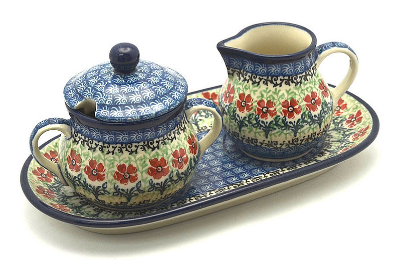 Polish Pottery Cream & Sugar Set - Maraschino