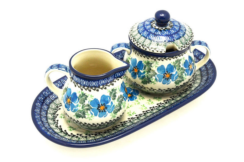 Ceramika Artystyczna Polish Pottery Cream & Sugar Set - Morning Glory 422-1915a (Ceramika Artystyczna)