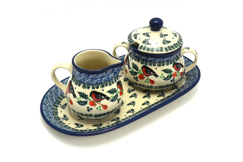 Ceramika Artystyczna Polish Pottery Cream & Sugar Set - Red Robin 422-1257a (Ceramika Artystyczna)