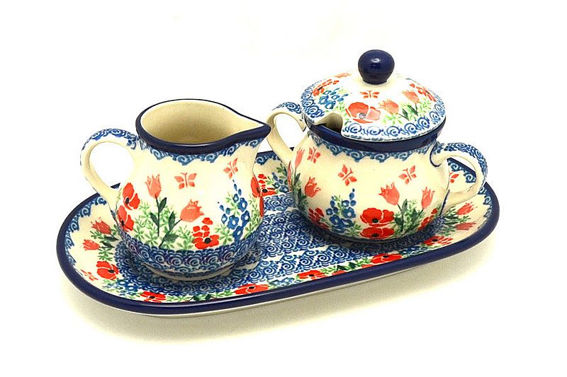 Ceramika Artystyczna Polish Pottery Cream & Sugar Set - Whimsical Garden 422-3220a (Ceramika Artystyczna)