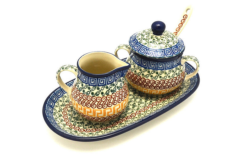 Ceramika Artystyczna Polish Pottery Cream & Sugar Set with Sugar Spoon - Autumn S42-050a (Ceramika Artystyczna)